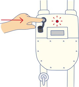 復帰ボタン（キャップの付いている機種はキャップをはずします）を強く押し、ランプの点灯（1～3秒）を確認したら、すぐ手を離して下さい。